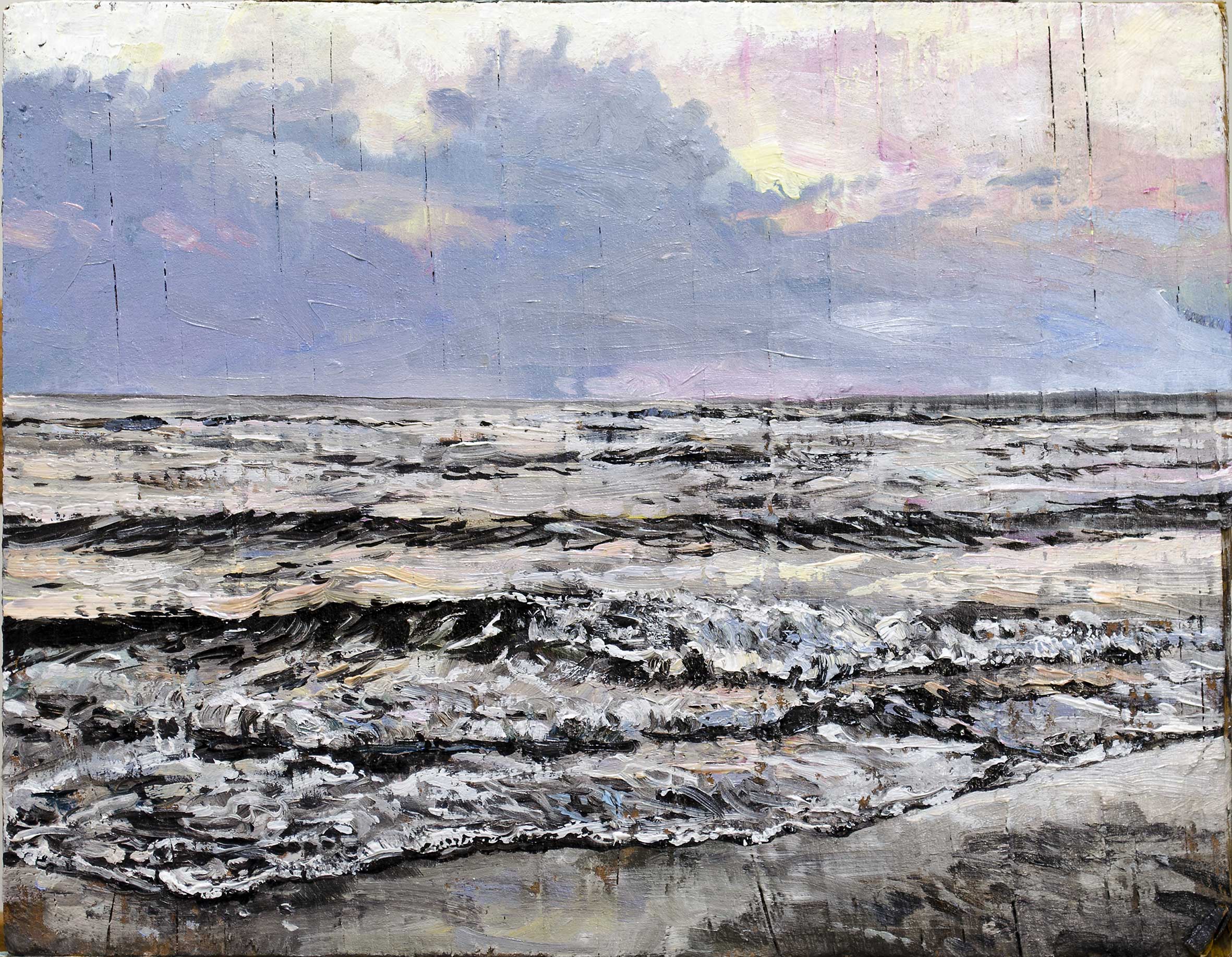 Nordseeabend, 22 × 28 cm, Öl auf Strandgut, 2020 ..... VERKAUFT