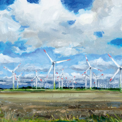 Windkraft, 15 × 15 cm, Öl auf Malpappe, 2020