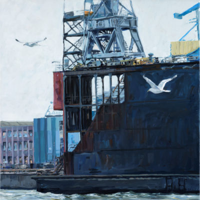 Möwen am Dock, 40 × 40 cm, Acryl auf Leinwand, 2022