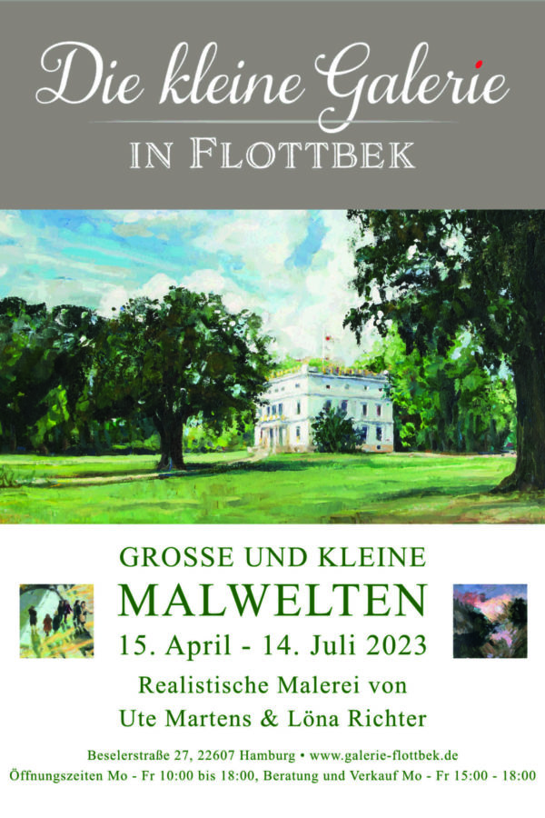 Aktuelle Ausstellung: "Die kleine Galerie in Flottbek". Eröffnung und Vernissage am 15. April 2023 um 17:00 Uhr!