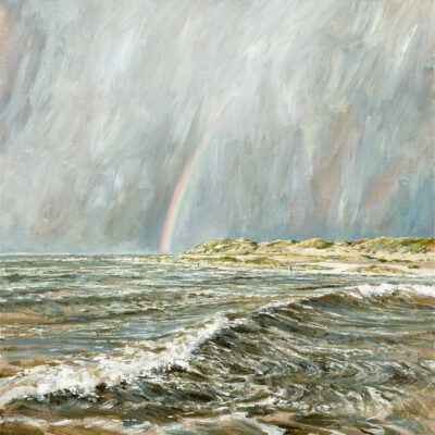 Regenbogen im Sturm, 60 × 60 cm, Öl auf Leinwand, 2023