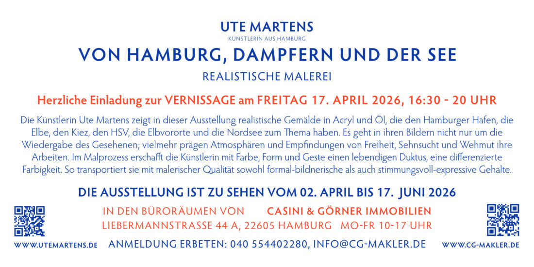 "Von Hamburg, Dampfern und See" Ute Martens, Ausstellung bei Casini&Görner 2026 2 "Von Hamburg, Dampfern und See" Ute Martens, Ausstellung bei Casini&Görner 2026 2